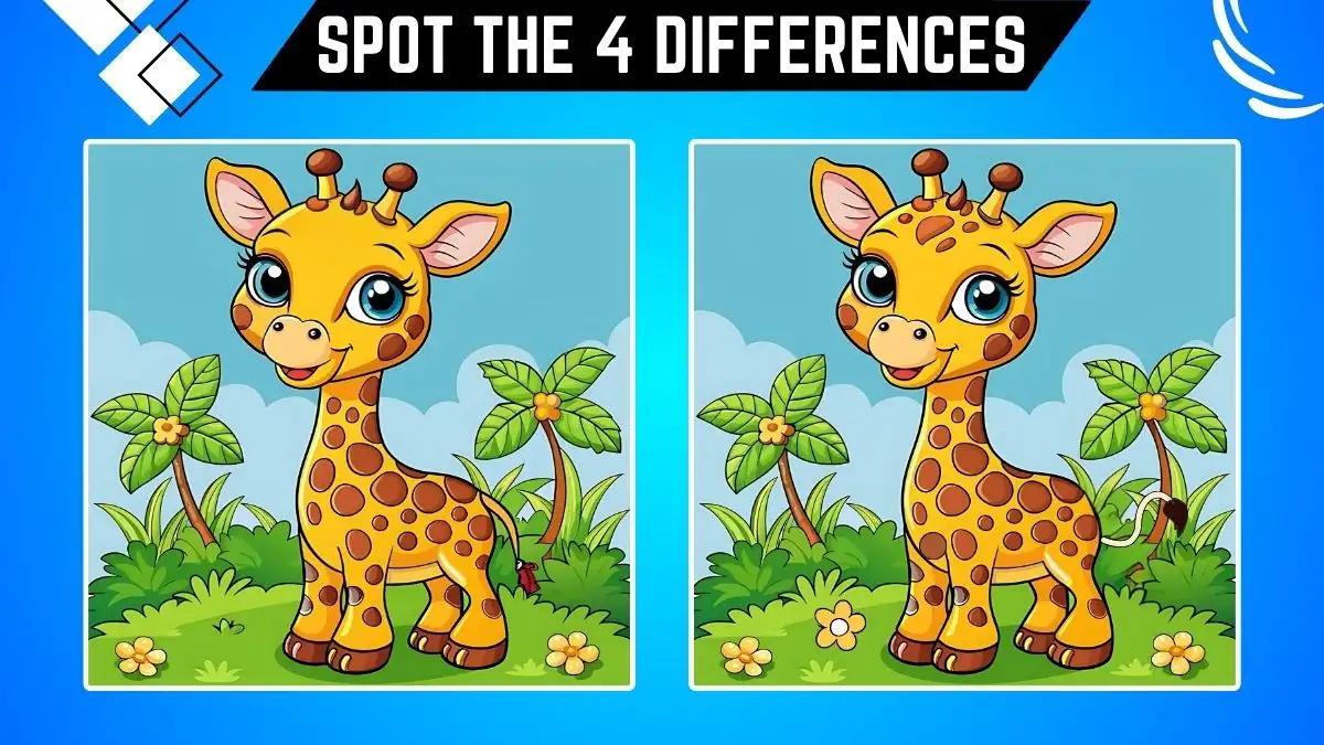 Optical Illusion Spot the Difference Game: Only People with Extra Sharp Eyes Can Spot the 4 Differences in this Giraffe Image in 12 Secs​