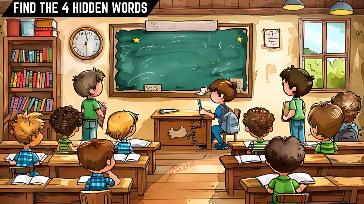 Puzzle IQ Test: Only 1 out of 9 can spot the 4 Hidden Words in this Classroom Image in 10 Secs