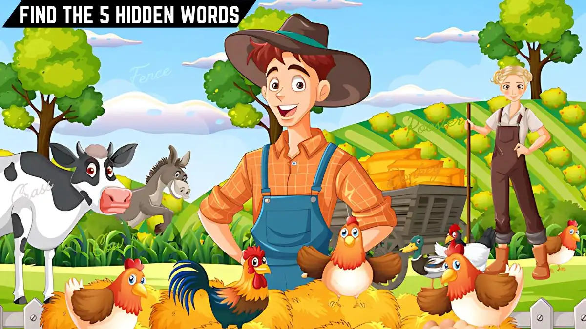 Puzzle IQ Test: Only 5 Out of 10 Can Spot the 5 Hidden Words in this Farm Image in 12 Secs