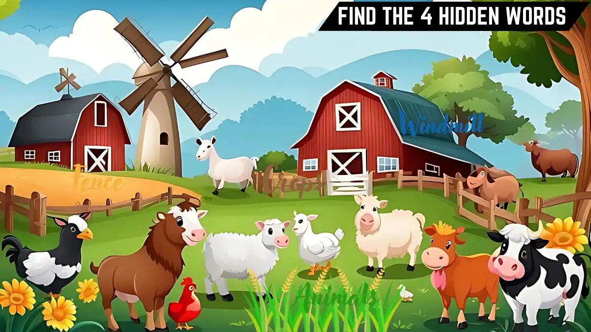 Genius IQ Test: Only High IQ Geniuses can Spot the 4 Hidden Words in this Farm Image in 14 Secs