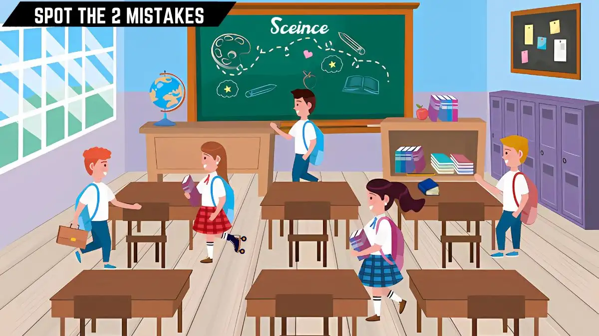 Picture Puzzle IQ Test: Only people with High IQ Can Spot the 2 Mistakes in this Classroom Image in 12 Secs