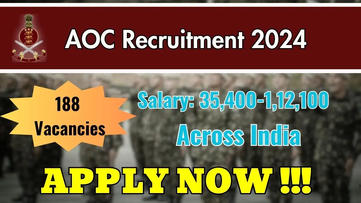 Army Ordnance Corps Recruitment 2024, Apply for 188 Senior Material Assistant Jobs in Across India